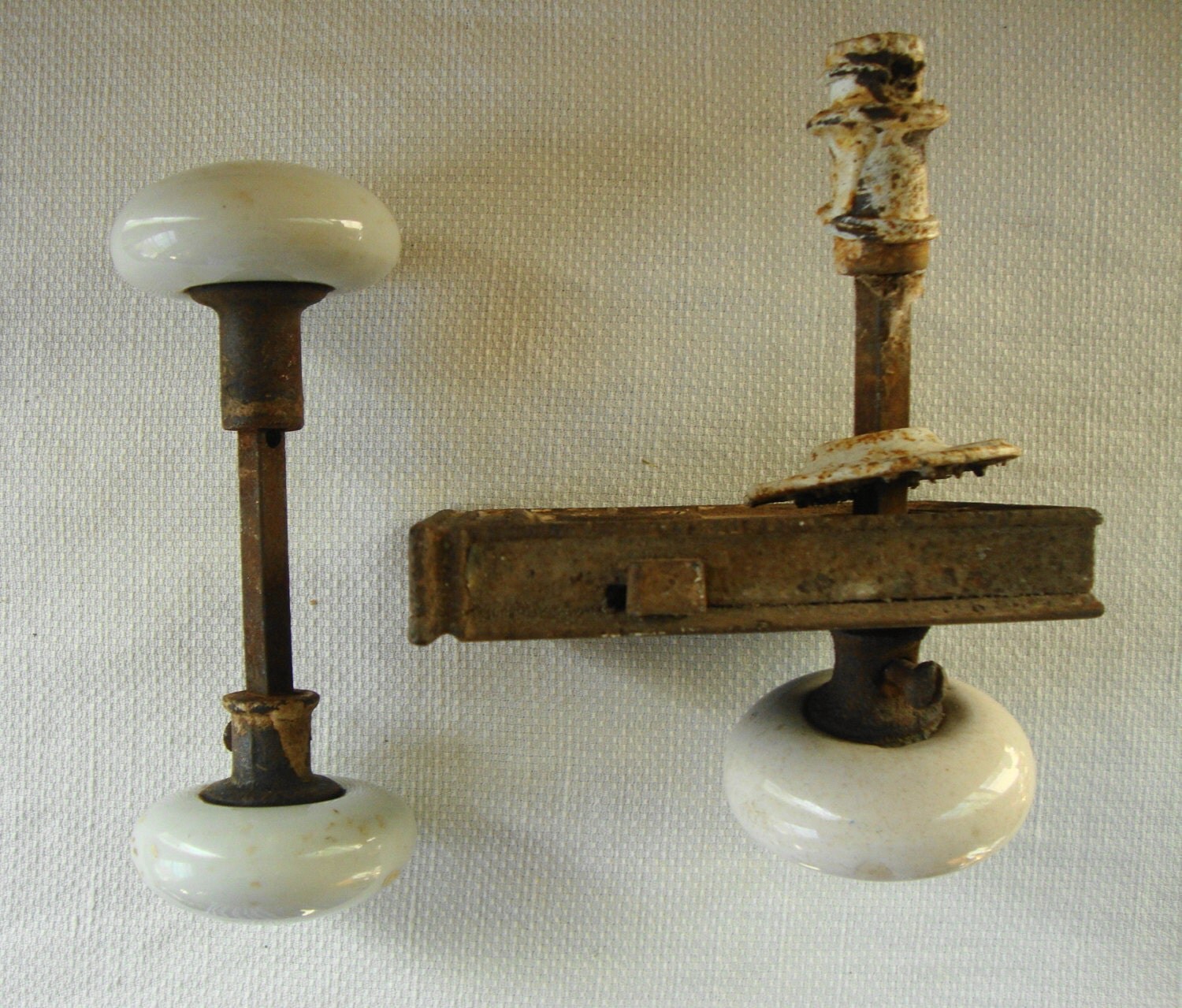 3 ANTIQUE PORCELAIN Door Knobs Double Door Knob by Poppycbrilliant