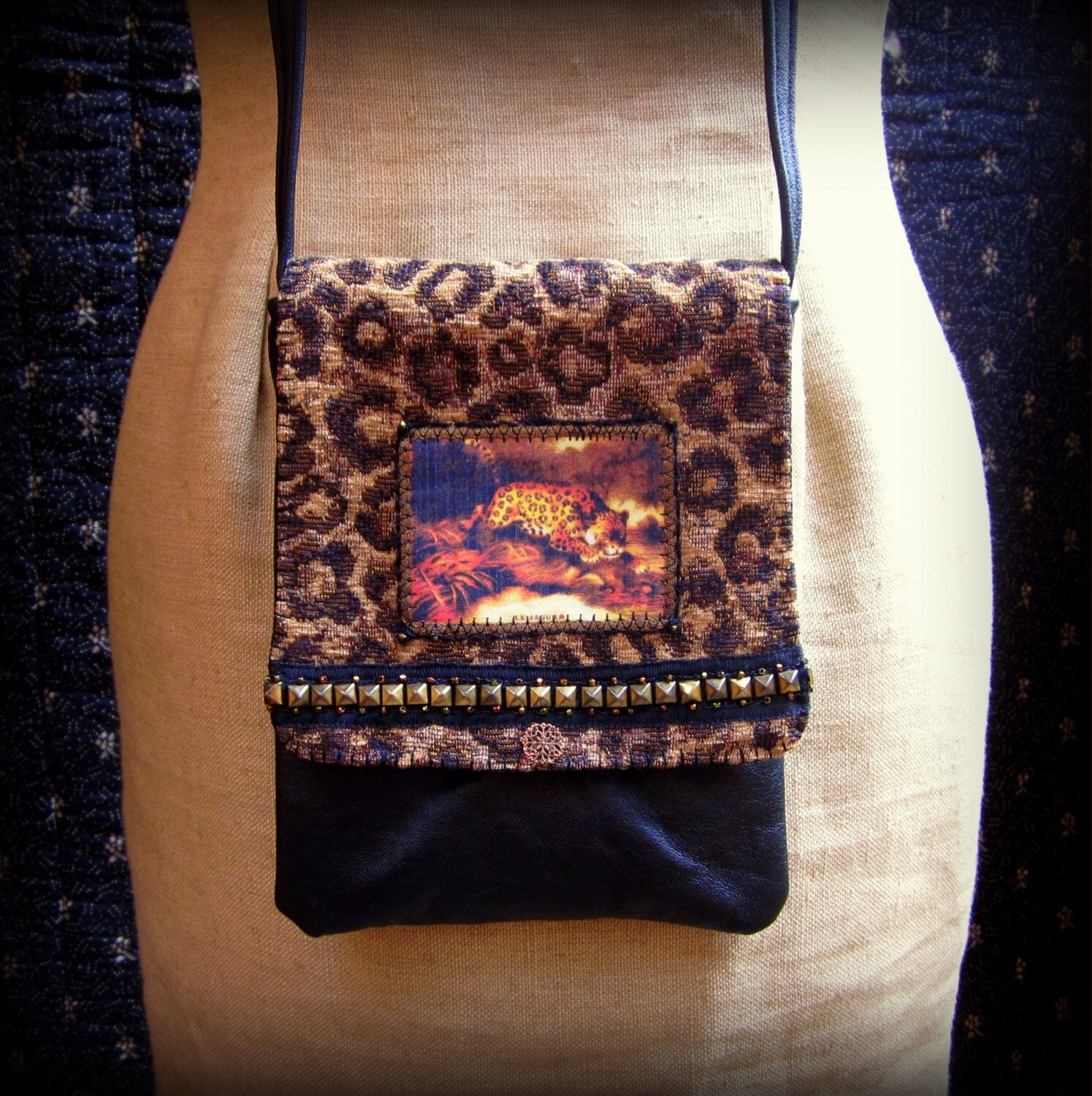Handmade Purse with Jaguar Print Fabric and by GreenLeavesBoutique