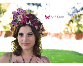 Fairy Butterfly Day of the Dead Crown - Dia de los Muertos Whimsical crown Wildflower Fall Wisteria Flowers Sugar skull Headdress Fascintor