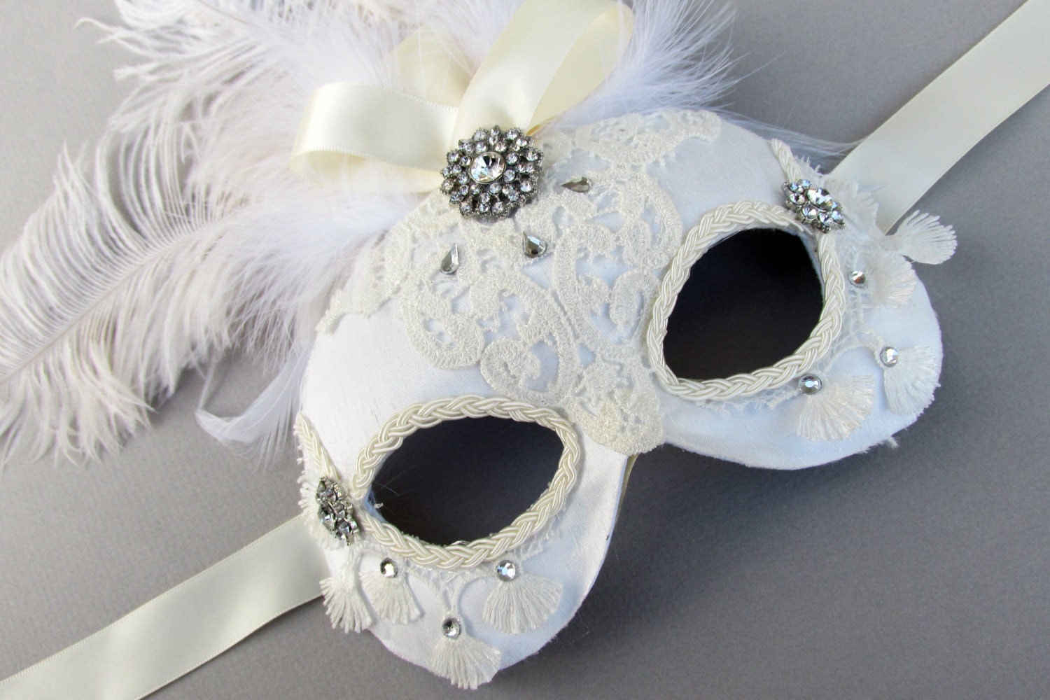 Bridal Masquerade Mask white lace mask with by PetalAndThorn