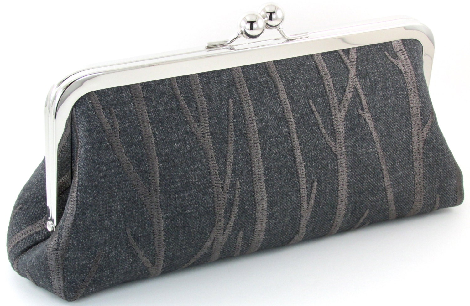 grey and white clutch bag