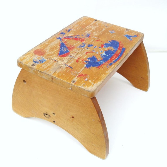Vintage Childs Step Stool Wooden Bench Rustic Kids by WhimzyThyme