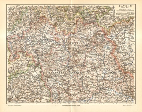 1902 Northern Part of the Kingdom of Bavaria Original Antique