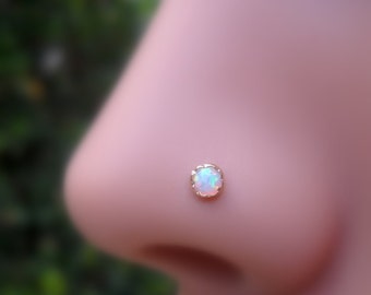 Nose Ring - Nose Stud - Nose Piercing - Helix Earring - Tragus Earring - Nose Jewelry - 14K Yellow Gold Filled - 3mm White Opal