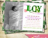 Baby Girl Custom Photo Birth Announcment - DIY Printable Announcements - Lucky in Love - New Baby Girl - Irish - Holiday Cards - Photo Card Il_170x135