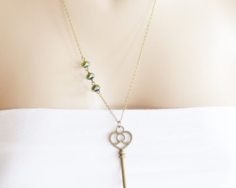 Vintage Skeleton Key Necklace,Vintage Key Pendant,Gift for her under 20, Key to Love,Antique Key Necklace,Large Skeleton Key Pendant