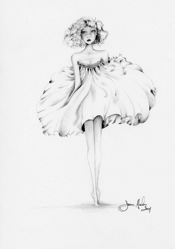 Fashion Illustration Pencil Drawing Giclee Print of my