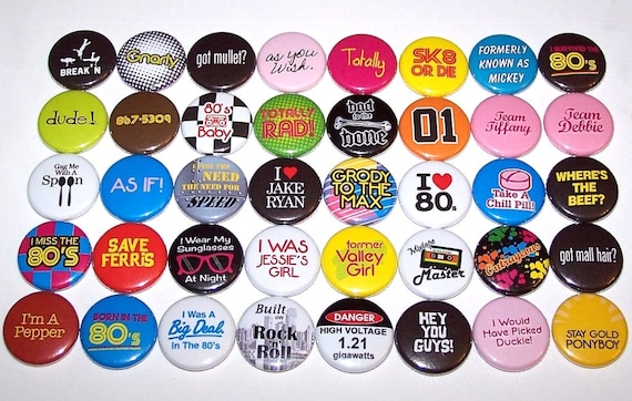 Everything 80's Buttons 80s Pins Party Favor Set of 40