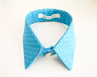 Blue and white polka dots detachable collar with fabric covered buttons