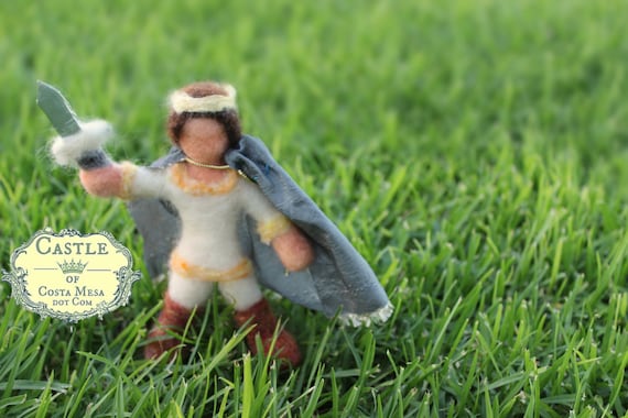 Prince with cape and sword. Needle-felted Waldorf Playscape Size Doll by Castle of Costa Mesa