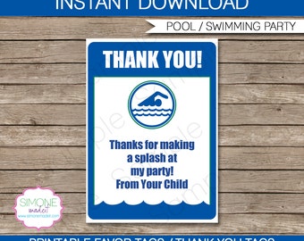Pool Party Favor Tags - Thank You Tags - Birthday Party Favors - INSTANT DOWNLOAD with EDITABLE text template - you personalize at home