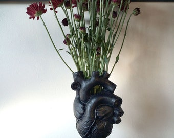 Anatomical Heart Vase, Black Finish