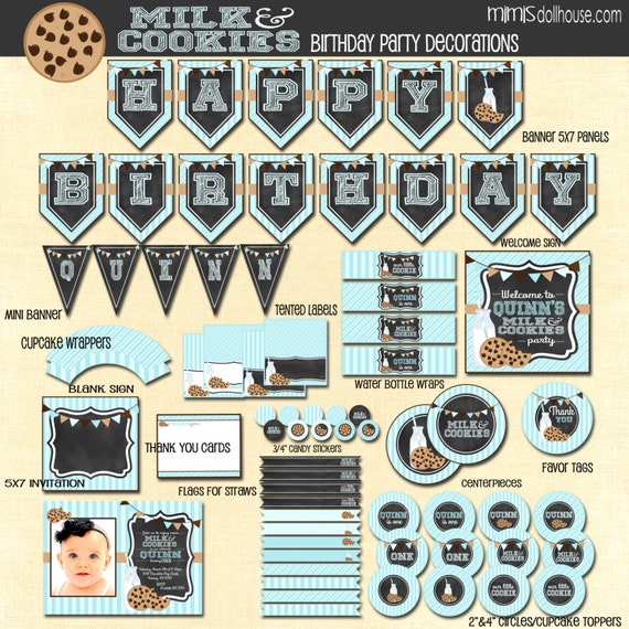 Milk and Cookies Decorations- Printable Milk & Cookies Party Birthday Party Decorations- Cookies Party Decorations PDF/JPEG Il_570xn