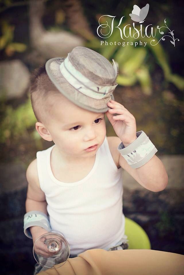 Child Gray and Aqua Blue Foxes Mini Top hat/Fedora photo prop