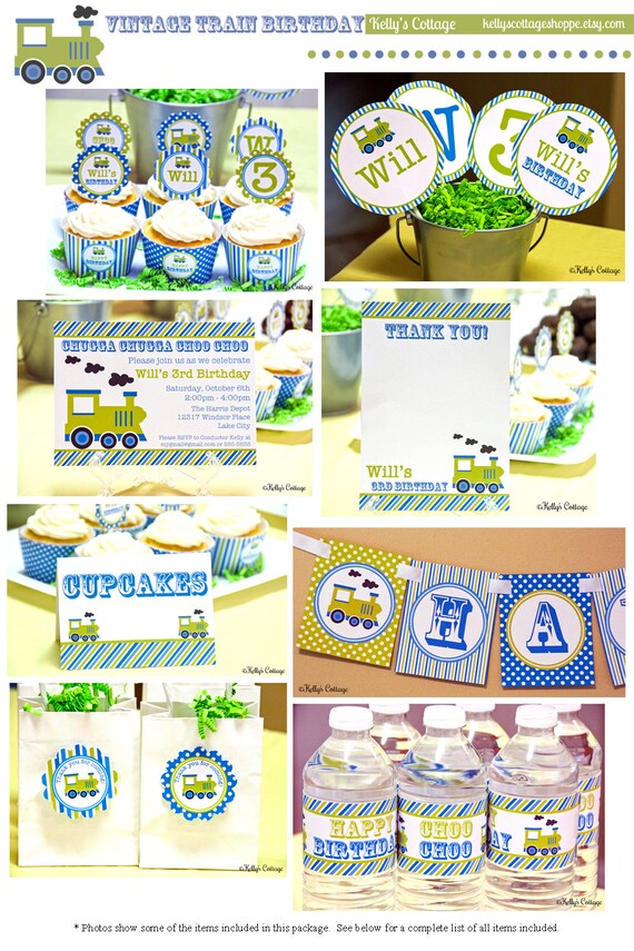 Vintage Train Birthday Party Mini Package...Custom, Printable DIY Package Il_570xn