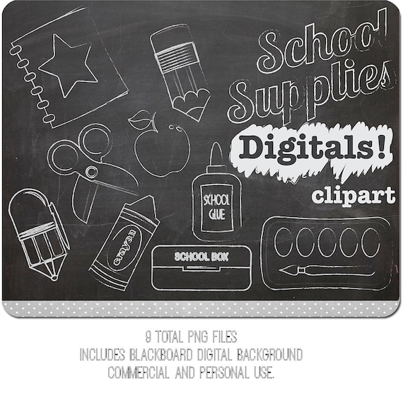 Chalk Clip art School Supplies INSTANT DOWNLOAD by DigiBonBons