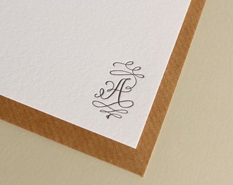 Custom Letterpress Monogram Stationery - Set of 10, 20, 35
