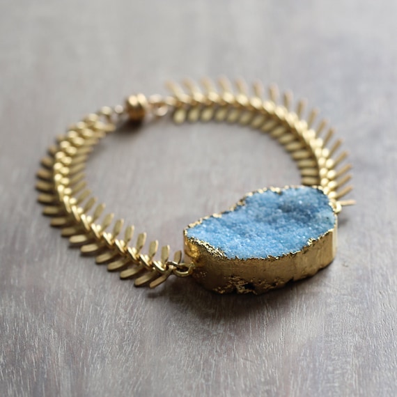 Blue Druzy Bracelet - Druzy Statement Bracelet