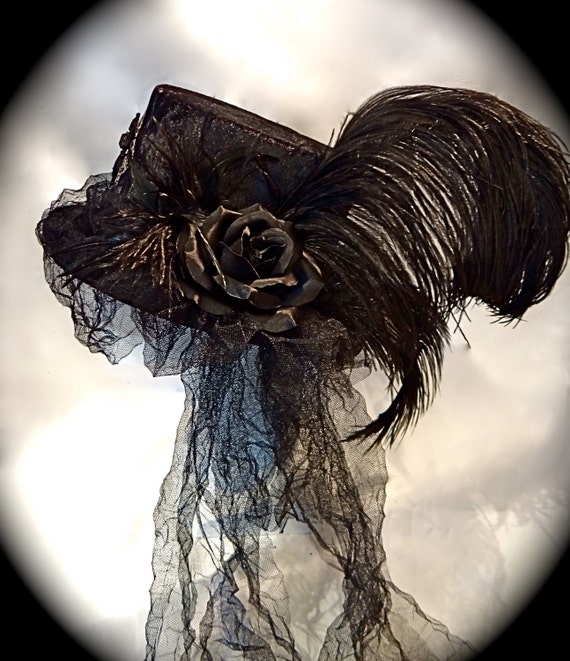 Black Velvet Victorian Ladies Riding Hat Goth by Marcellefinery