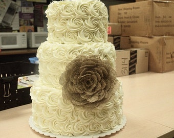Burlap rose flower wedding cake topper/decor. other colors available.