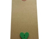 5 brown gift tags with green heart made from wood - luxury luggage label gift tags - vintage style buff labels - etsy uk