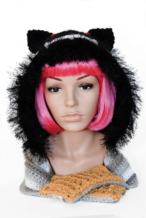 Tac Nayn Hooded Crochet Scarf Nyan Cat Meme by Gitanaflipflops
