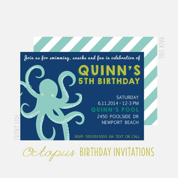 OCTOPUS Pool Party Birthday Invite - Modern Octopus Party Invitation - Beach Party - Party Supplies Il_570xn