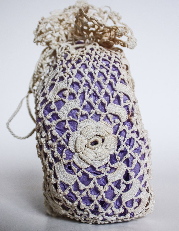 ANTIQUE Ecru Cream Crochet Satchel PURSE or Miser by ...