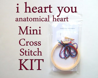 Cross Stitch Kit -- I anatomical heart you beginner-intermediate cross stitch kit