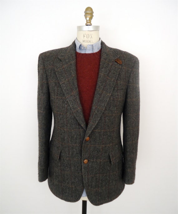 Tweed Hunting Blazer Suede Elbow Patches & Collar Tab