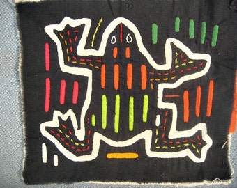 Vintage Handstitched Reverse Applique Rainforest Frog Square, all Cotton