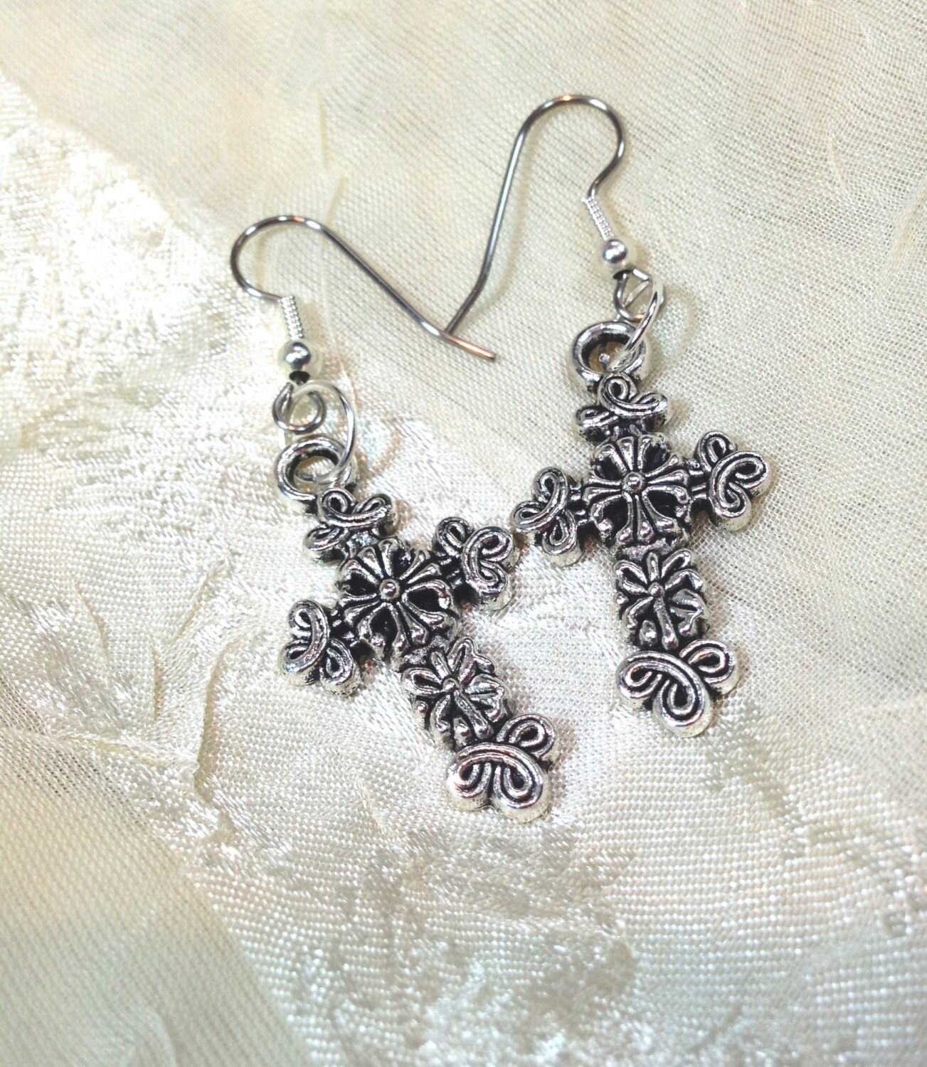 Ornate celtic cross earrings in sterling silver handmade Ornate celtic cross earrings in sterling silver handmade