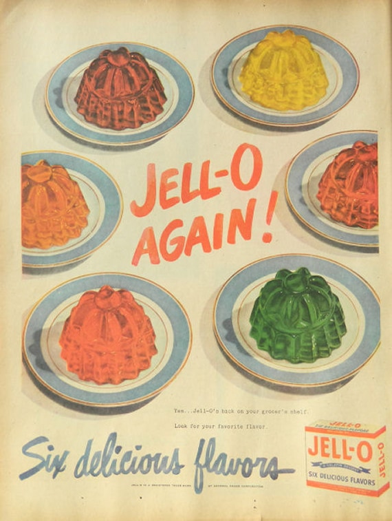 Vintage Jello ad colorful JellO ad nostalgic kitchen