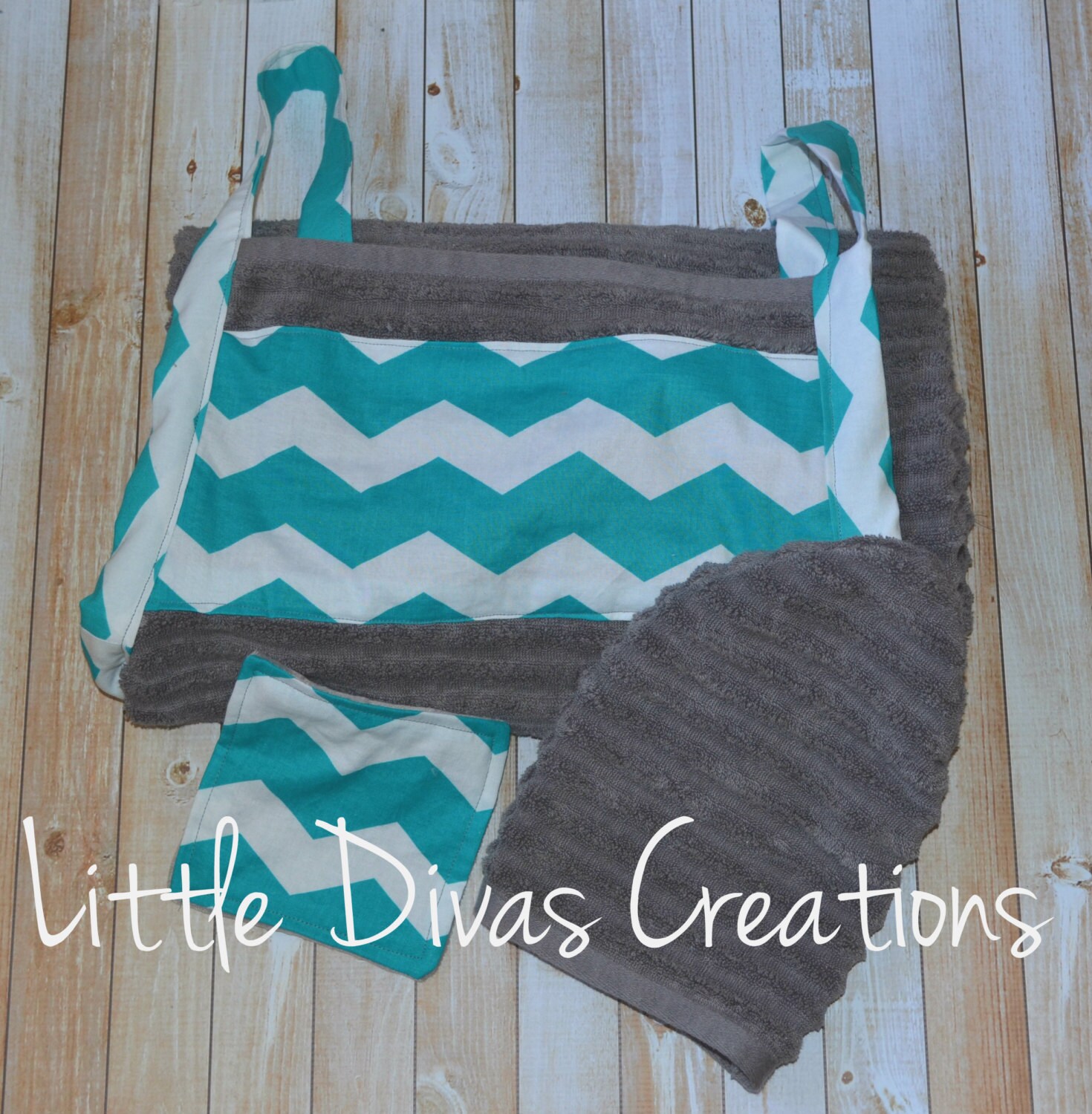 chevron baby bath towel apron gift set by LittleDivasCreations