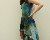 Wool silk dress Boho dress Felted dress Blue brown green dress Summer wool dress Bohemian dress Boho bridesmaid dress