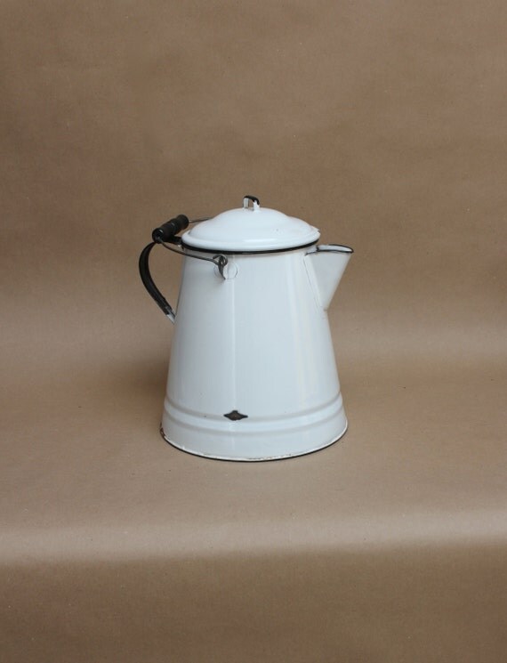 Vintage Enamelware Pitcher with Lid Rustic by PluckedVintage