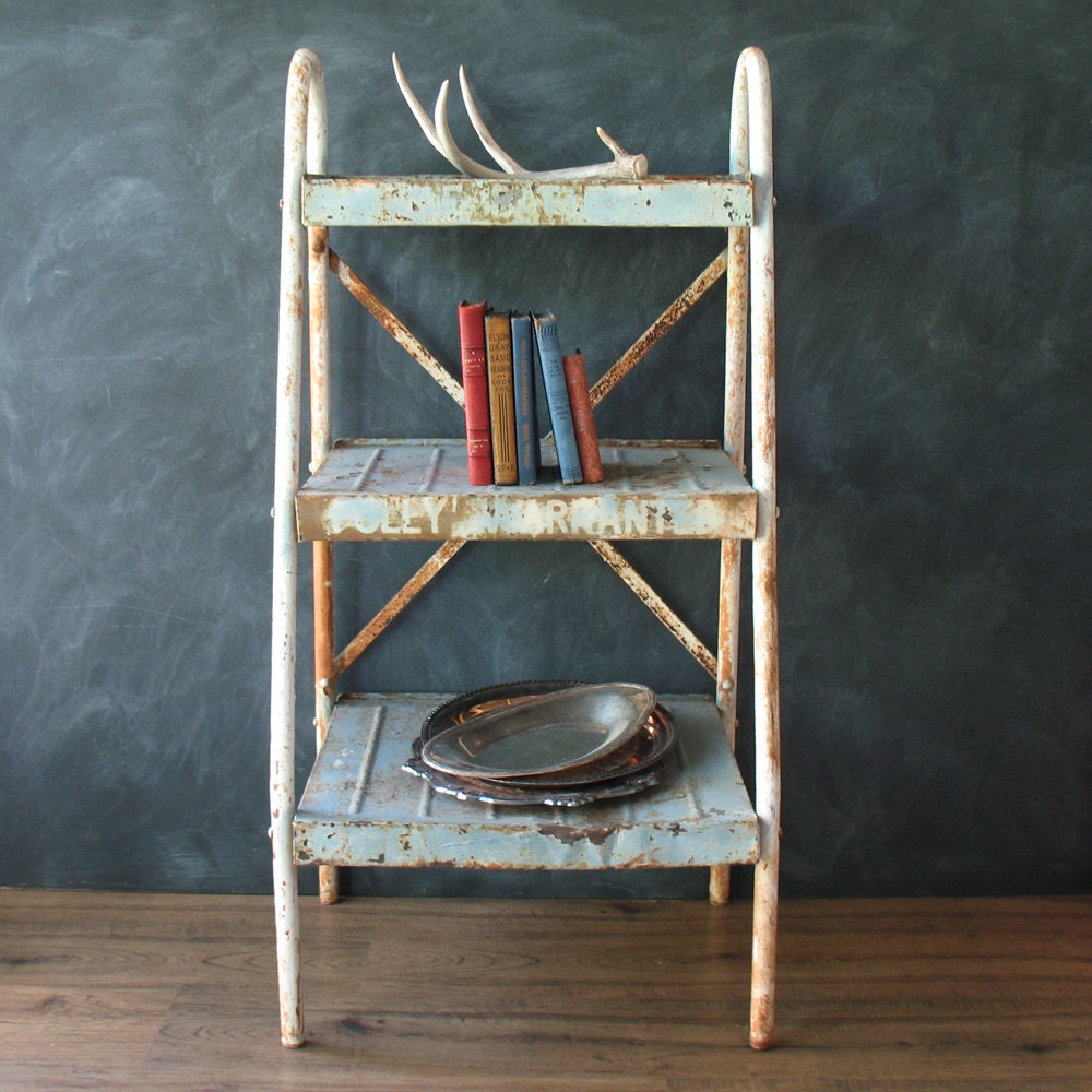 Antique Metal Shelving Unit Industrial Storage Haute Juice