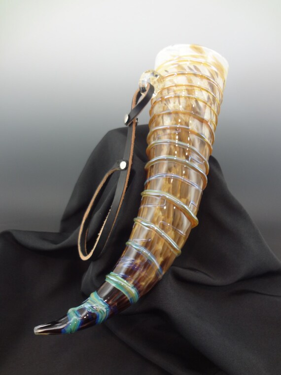 Blown Glass Drinking Horn with Strap