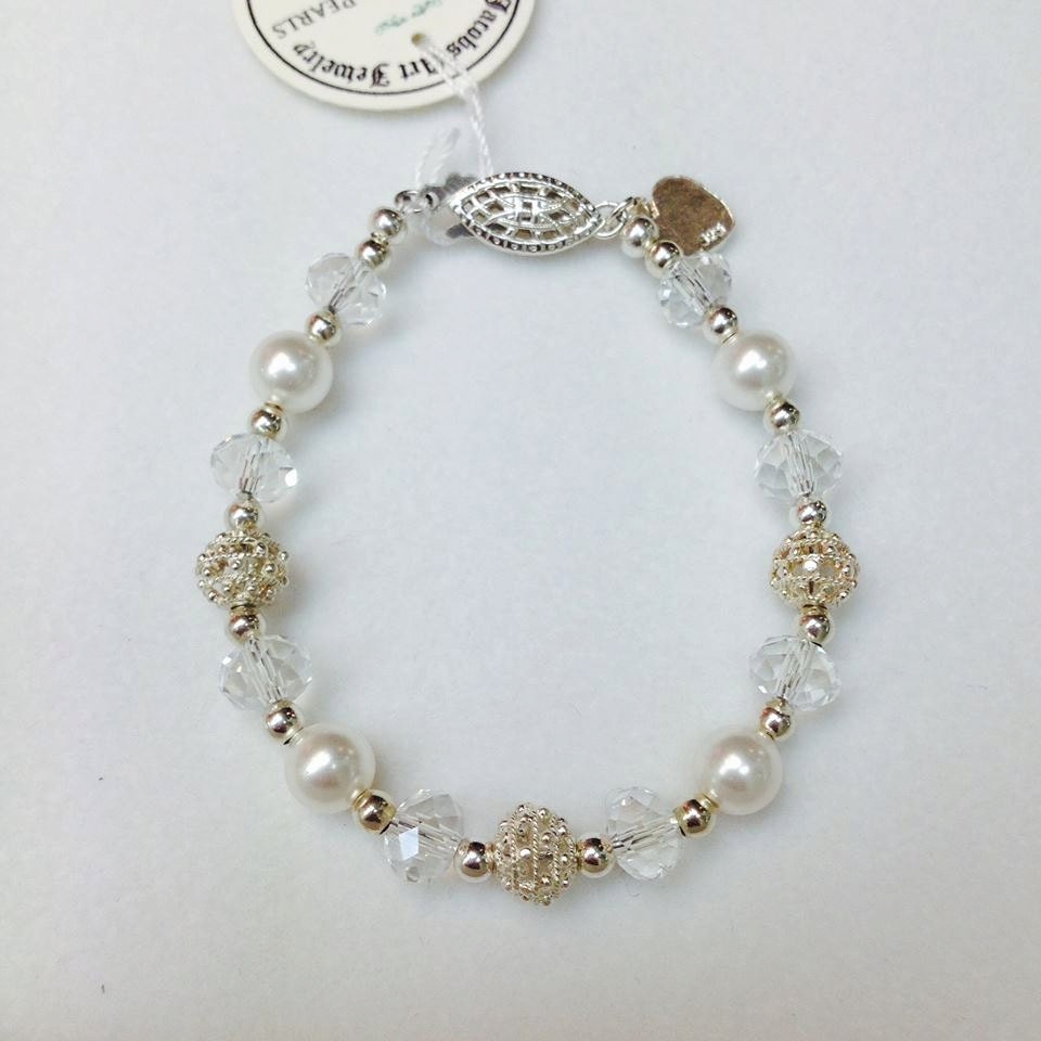 Custom Sterling Silver Baby Jewelry Pearls Crystals Bracelet