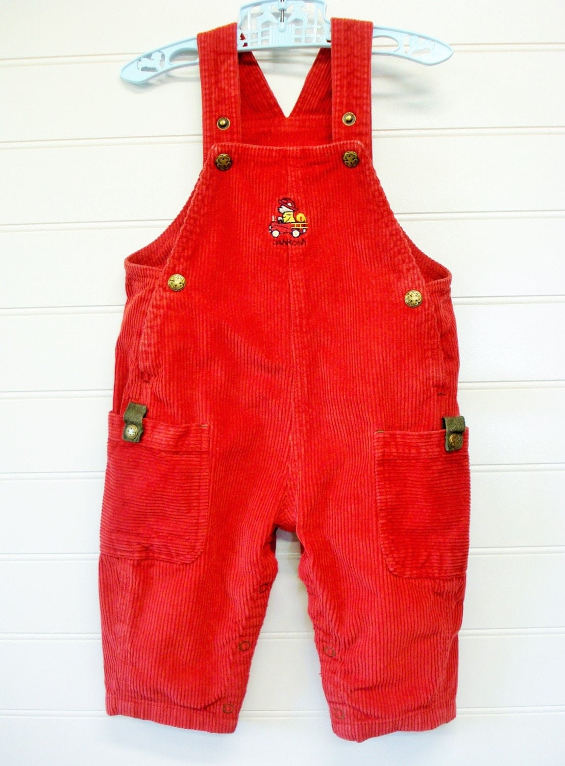 Vintage Baby Clothes Baby Boy Corduroy Overalls in Red Osh