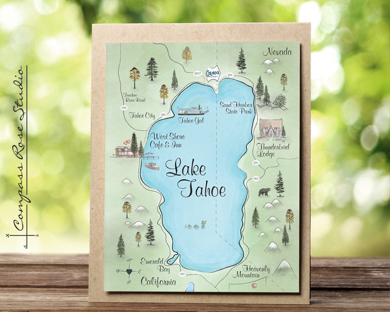 Lake Tahoe Wedding Map Watercolor Invitation Custom Zoom