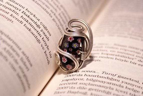 Venetian Murano Glass Ring- Jewelry handmade-Adjustable Ring-Wire Ring-Wire Wrapped Jewelry Handmade-Murano ring