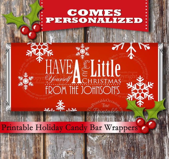 PERSONALIZED Red Christmas Candy Bar Wrapper Printable