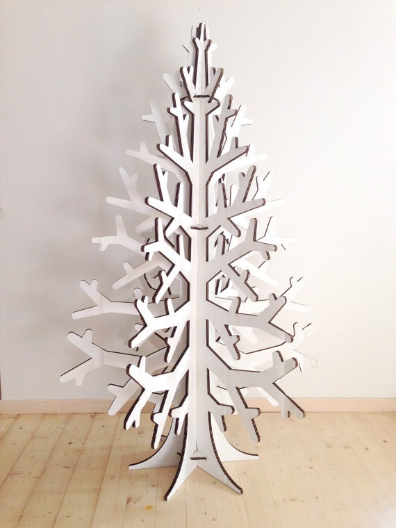 White colored recycled cardboard christmas tree holiday decoration L size