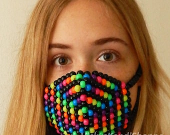Rainbow and Black Swirl Kandi Mask