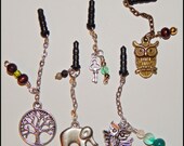 Handmade Beaded Tiny Cell Phone Dust Plug Charms Owl, Elephant, Key, Tree of Life...