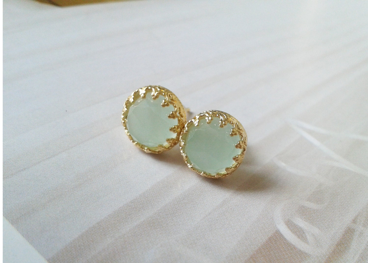 Green stone stud earrings Gold filled studs Green stone post