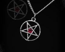 Handmade inverted pentagram, gothic pentagram with swarovski, gothic pendant, wicca, gothic jewelry, necklace, medieval jewelry, pagan
