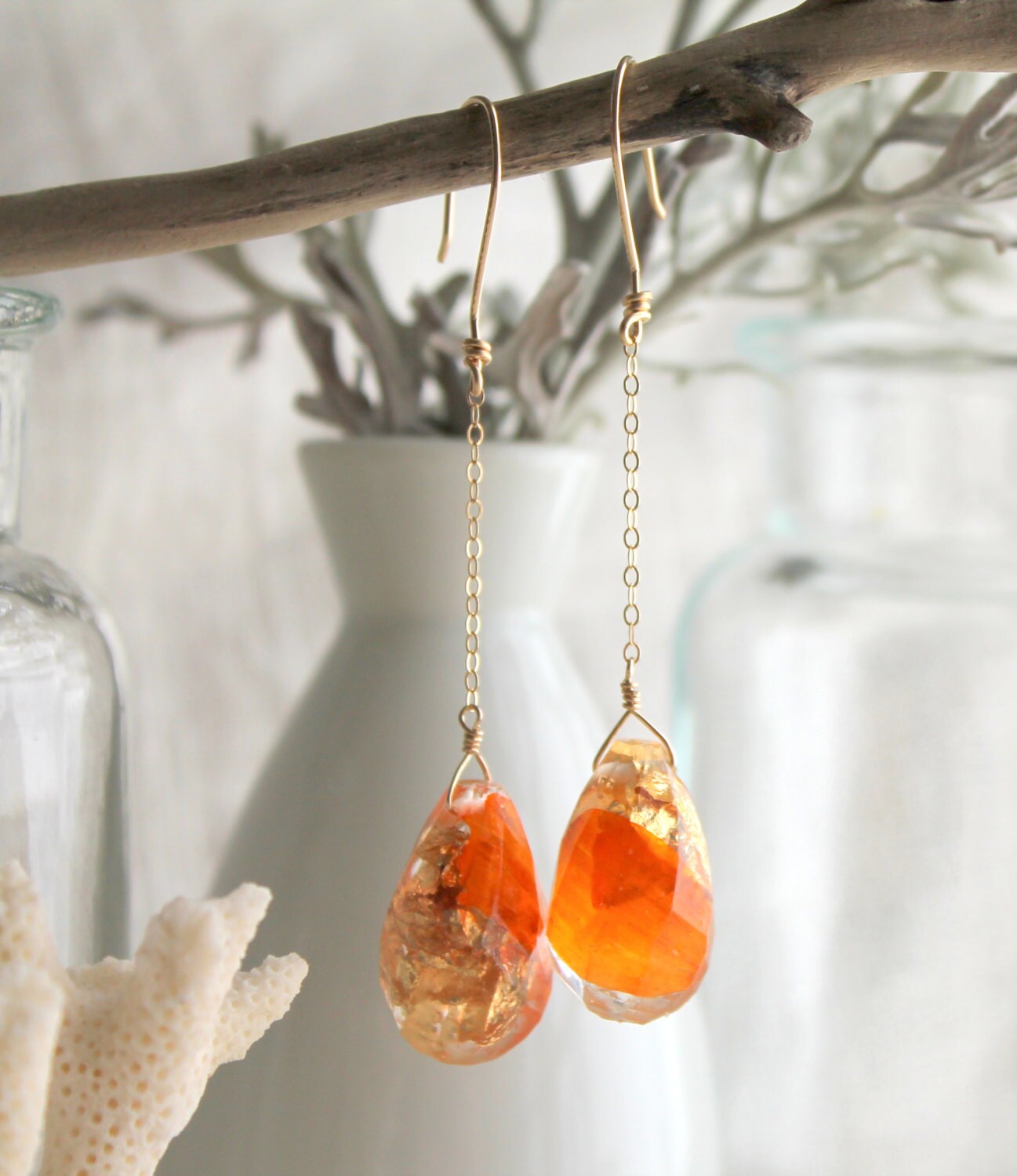 Orange Eco Friendly Resin Jewelry Drop Faceted Statement