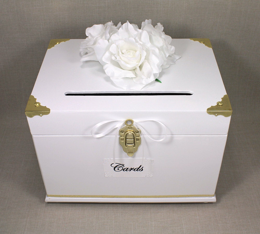 White Gold Wooden Wedding Card Box Trunk. by DazzlingGRACE